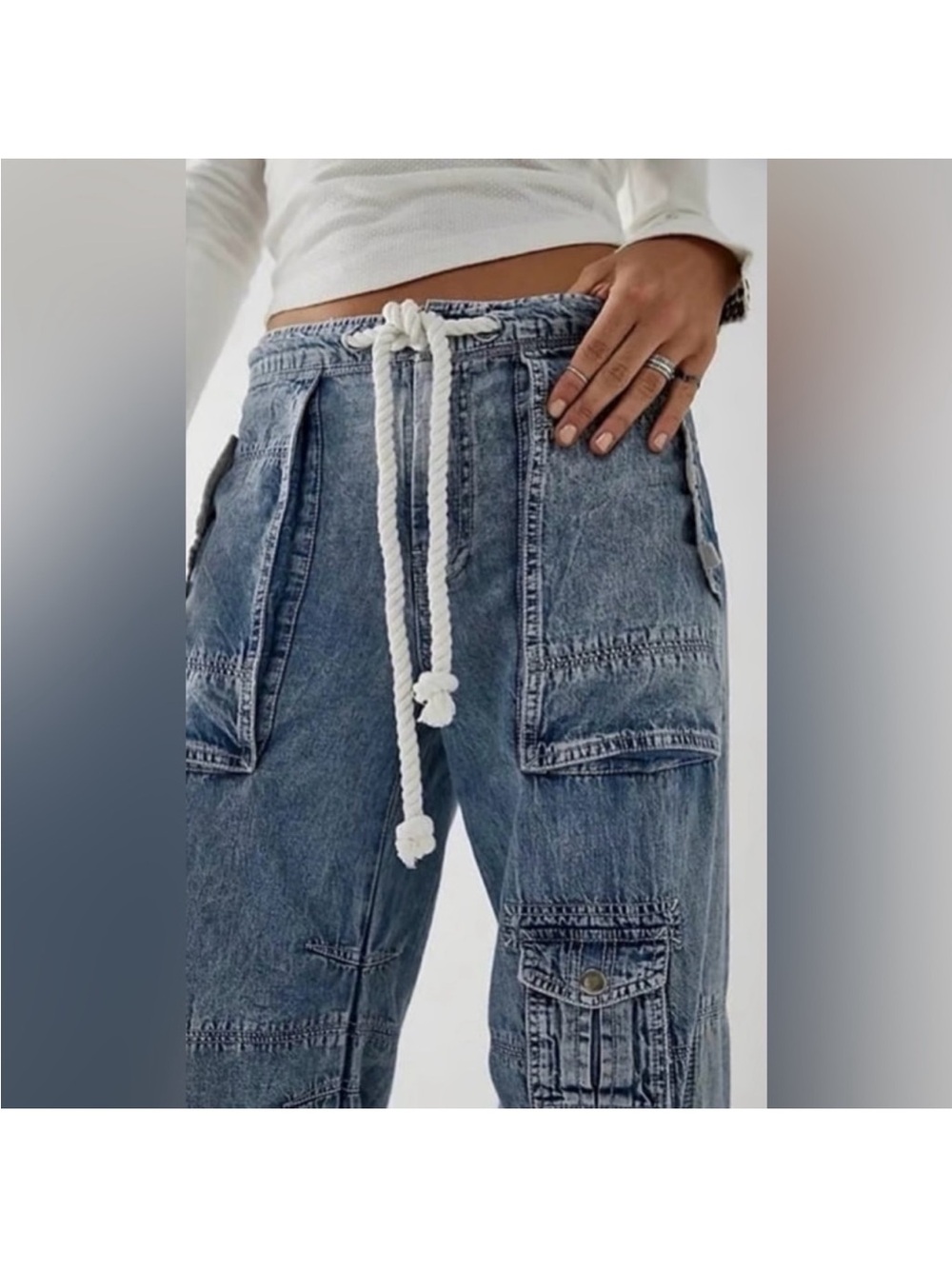 Free People:”South Bay” Utility Cargo Zip Hem Jogger-Pacific Blue NWT